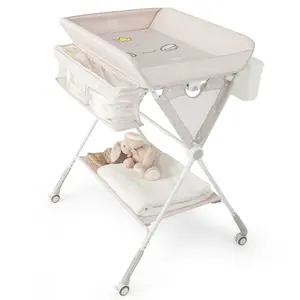 COSTWAY - Portable Baby Changing Table with 3-Level Adjustable Height-Beige