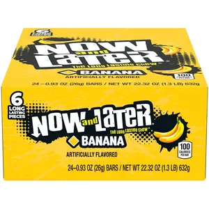 Now and Later Original Banana Flavor Chews Candy, 24 Count 0.93oz Bars, Low-Sodium Chewy American Sweet Snack, Traditional Bonbon, Planet Gummies Tuna Refill Pouch