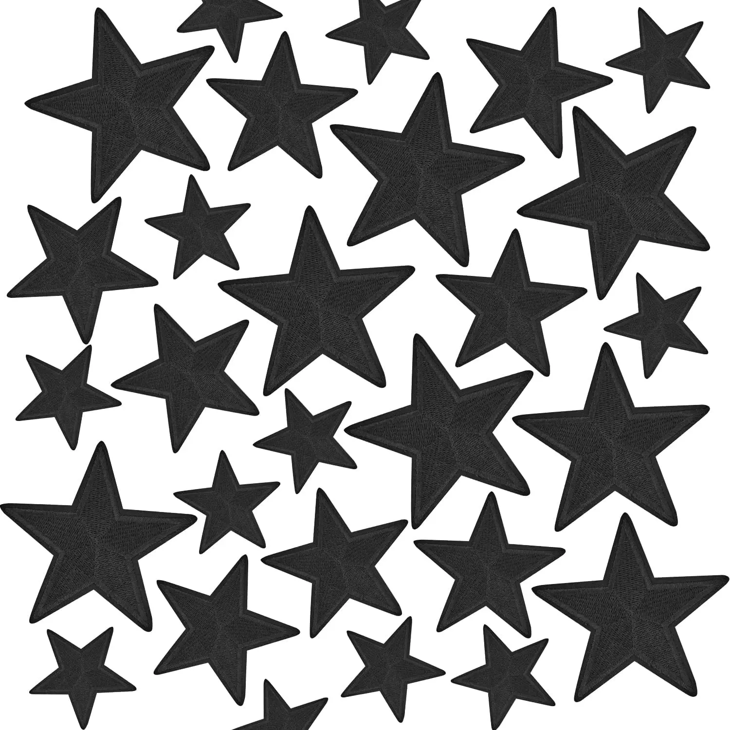 24-Piece Black Star Iron-On Patches Set - 100% Embroidered Appliques with Heat-Seal Glue, Easily Ironed or Sewn On for Garments, Backpacks to Add Exquisite Details, Star Shape