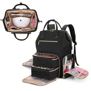 BAFASO Heavy-Duty Nylon Travel Backpack Nail Polish Organizer - Holds 56 Bottles & 1 Nail Lamp, Easy to Carry, with 2 Removable Pockets & Tools Storage Sections (Patented Design)