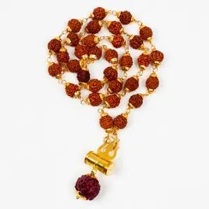 Sacred Rudraksha Japa Mala | 5 Face Authentic Beads for Meditation, Puja, Yoga | Gold/Silver Plated | Perfect Spiritual Gift