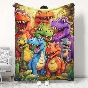 [Suitable for young people] Soft and comfortable cartoon dinosaur flannel blanket, Cozy throw blanket, Colorful, warm, suitable for office, camping, travel, Machine washable, universal gifts in all seasons, birthday, party gifts