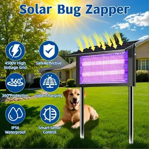 Bug Zapper Outdoor Solar Powered, Mosquito Zapper Indoor with 4500V High Powered, Electric Fly Zapper with Extension Cord and Grounding Bracket, Rechargeable Waterproof Mosquito Killer, Fly Zapper, Mosquito Killer, Electric Trap Ideal for Patio, Backyard