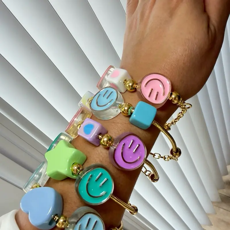 Smiley Face Chunky Bracelet | Colorful Gold Charm Jewelry