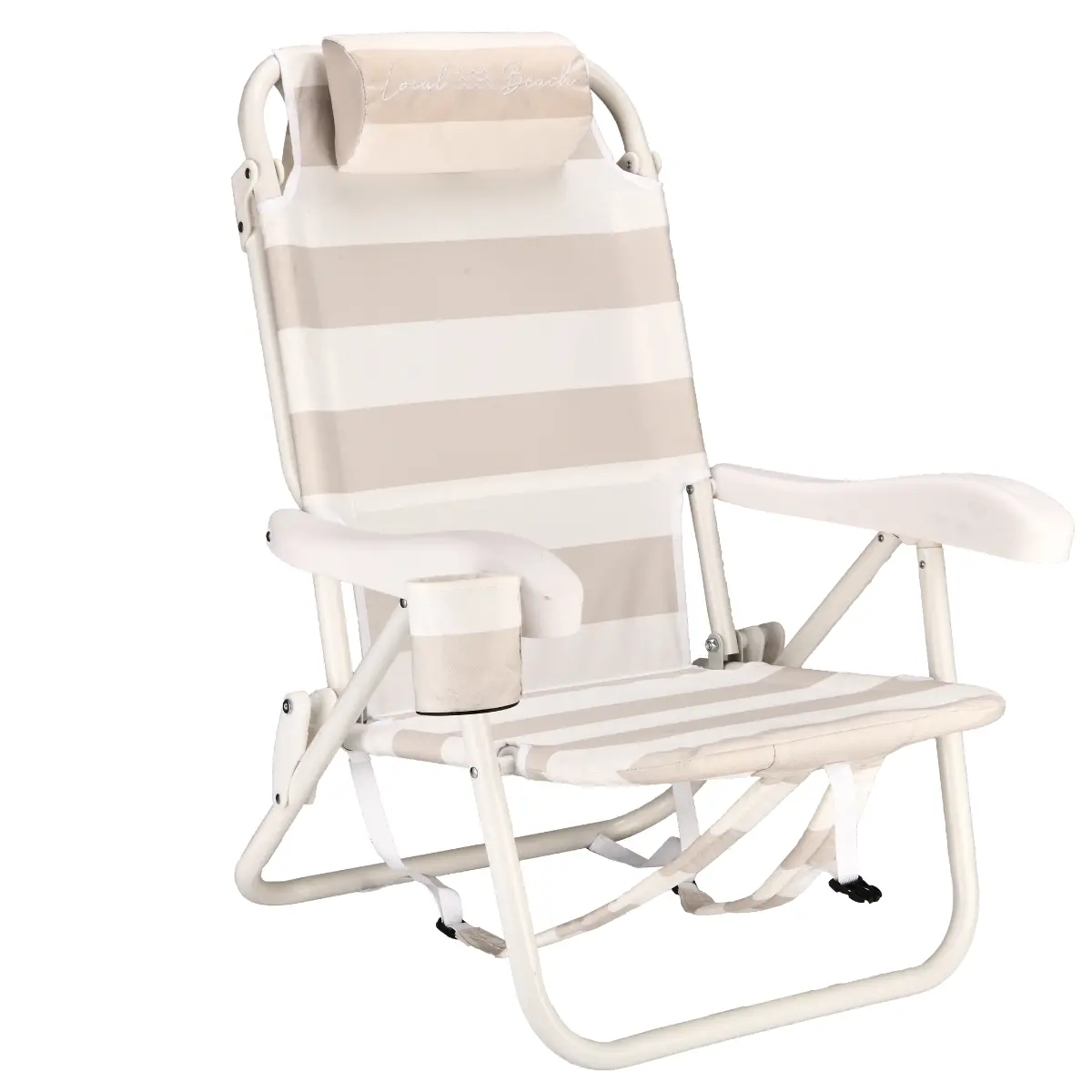 Thick Stripe Reclining Backpack Beach Chair Taupe Thick Stripe Reclining Backpack Beach Chair Taupe