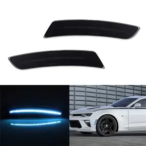 2PCS Smoked Lens Ice Blue LED Side Marker Light Lamps For Chevy Camaro 2016 2017 2018 2019 2020 2021 2022 2023 Replace OEM 23169181, 23169182, 23126885, 23126884 ﻿