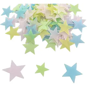 2PCS Self Adhesive Glow in The Dark Star Stickers 3D Stereoscopic Stars Bedroom Decorative Stickers 3cm Mixed Colours for Birthday Wedding Christmas Classroom