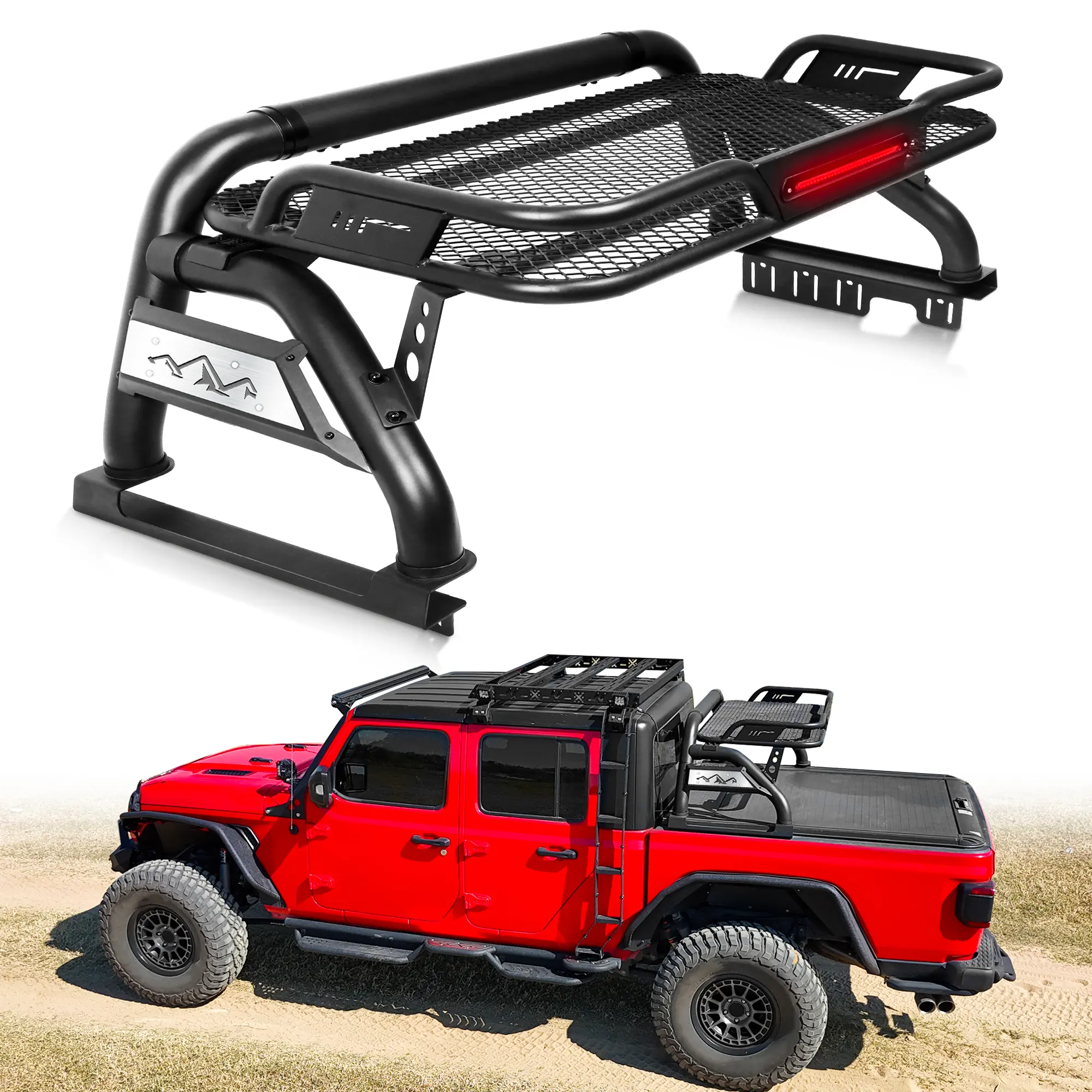 MONOKING Mid-Size Truck Bed Roll Bar for 2007-2026 Tacoma, Gladiator, Colorado, Ranger, Canyon, Frontier and Dakota, Cargo Basket, Brake Light