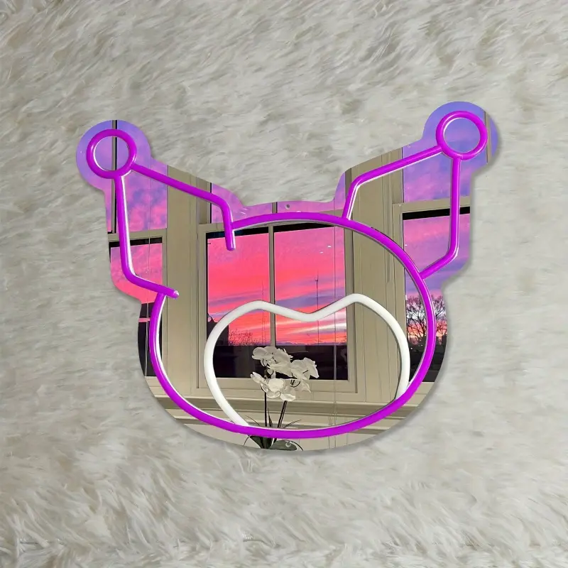 1 piece of Kuromi mirror light, Kuromi makeup mirror with adjustable neon light, USB-powered acrylic wall mirror, a perfect gift for women, suitable for decorating rooms, bathrooms, corridors, and living rooms