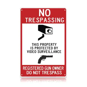 No Trespassing Metal Sign – Video Surveillance & Gun Owner Warning Tin Sign for Home, Yard, Garage & Farm | Palette & Wall