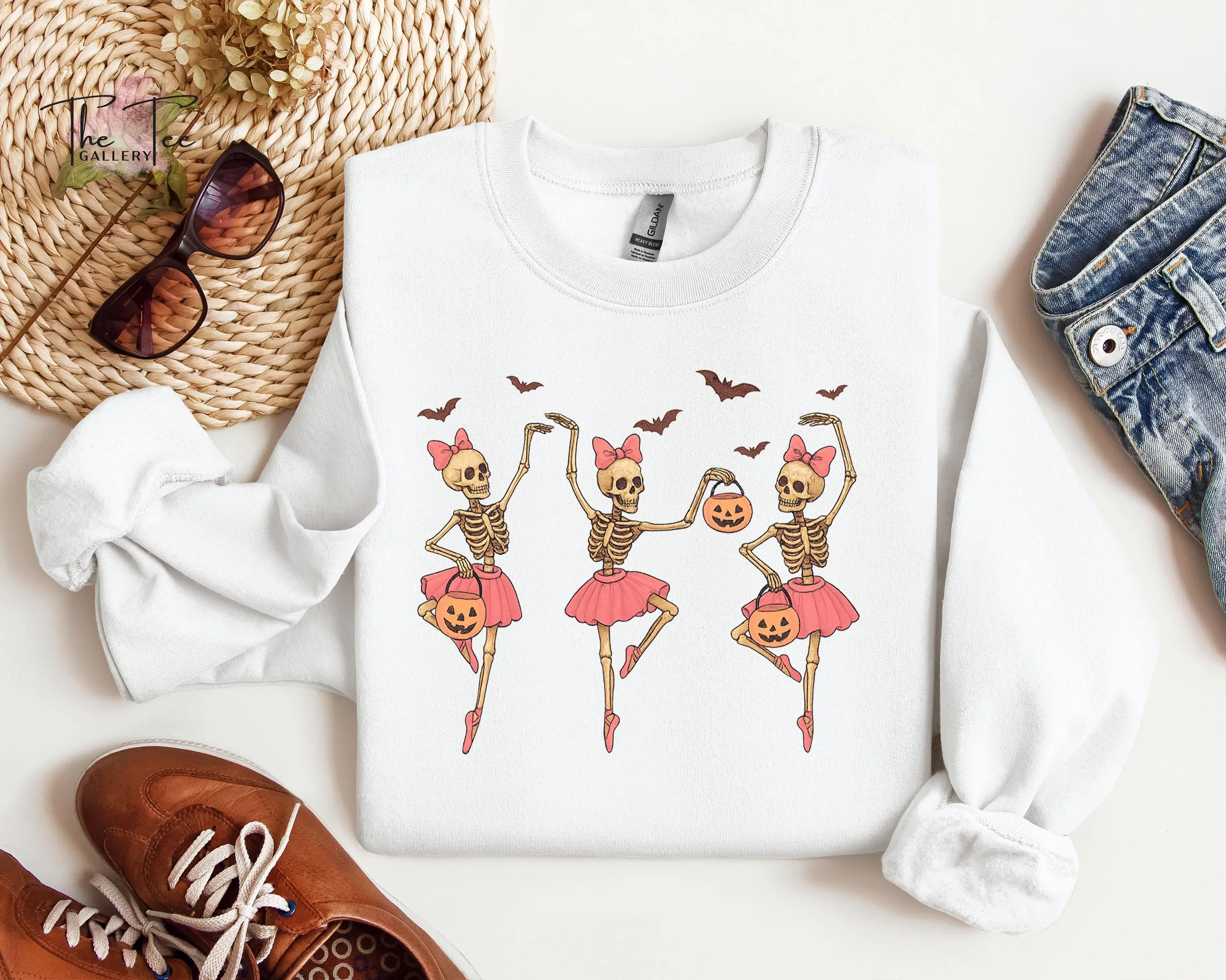 Dancing Ballerina Skeleton Sweatshirt, Spooky Pumpkin Dancer Crewneck, Halloween Ballet Skeleton Sweater, Cute Spooky Season Pullover, Funny Halloween Gift for Women, Gothic Dance Teacher Apparel, Cozy Autumn Aesthetic Fall Clothing Apparel