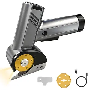 Cordless Electric Scissors, Rechargeable Rotary Cardboard Cutter with LED Light & Safety Lock, 4-Speed Adjustable, 3 Blades for Fabric, Carpet, Leather & Carton, with Storage Case(silver)