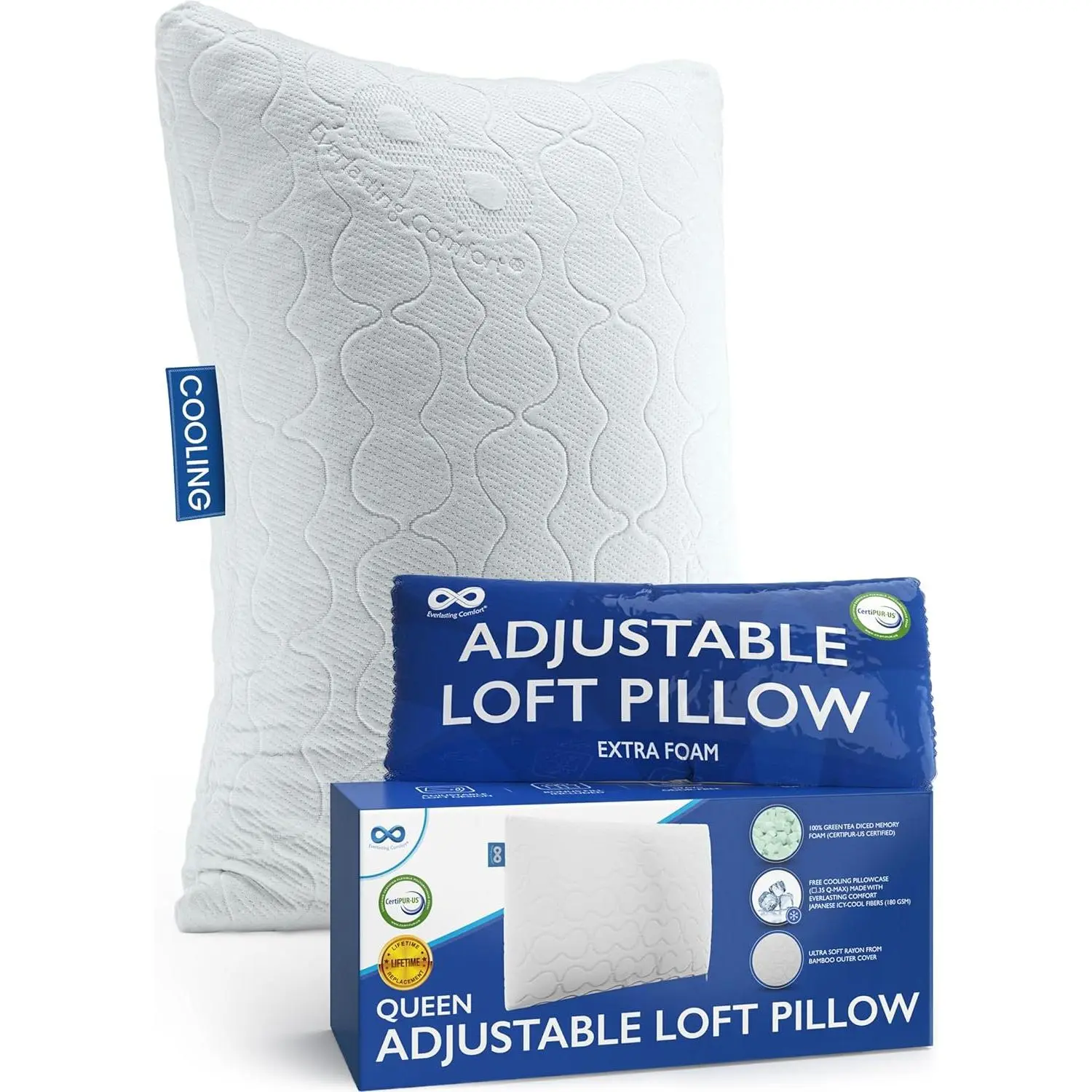 Everlasting Comfort Shredded Memory Foam Pillows with Adjustable Loft - Better Cooling - Japanese Cooling Fiber Pillow Case - Hypoallergenic Pillows