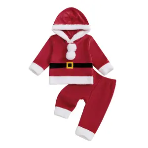 Little Girls Boys Christmas Outfits Santa Claus Long Sleeve Hooded Sweatshirt Pants Winter Xmas Costume Clothes Sets