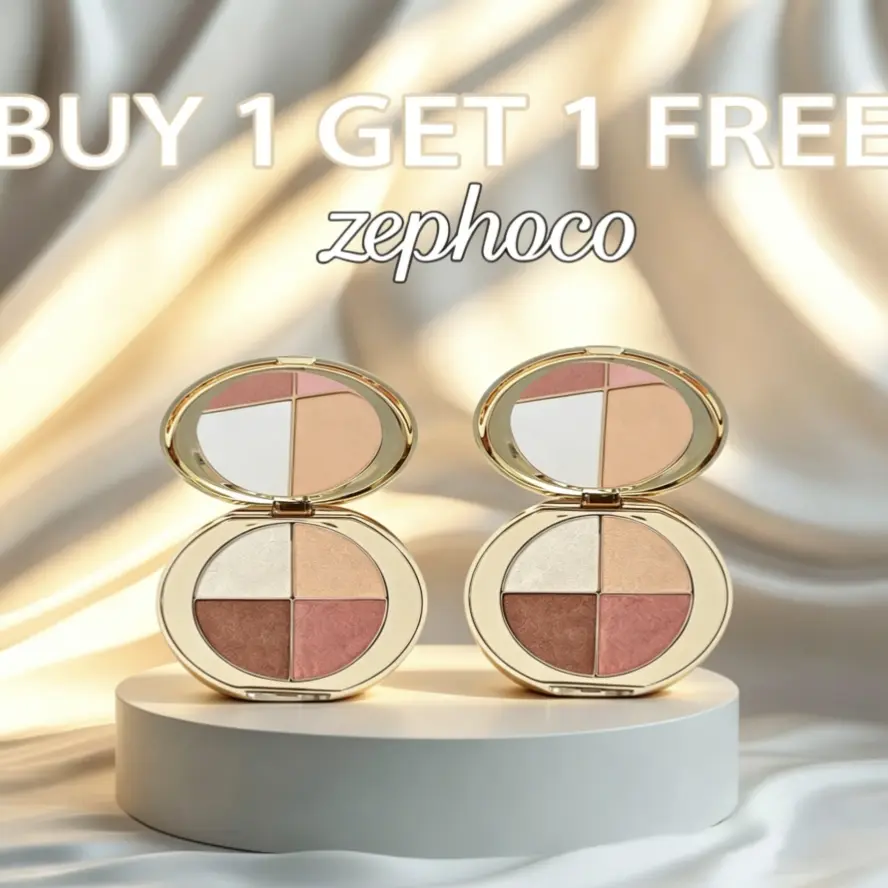 4-in-1 Glow Palette, Face Makeup with Highlighter, Blush & Eyeshadow, 4 Brightening Shades for Natural Radiance, Blendable Cheek Tint Powder, Buy 1 Get 1 Free, Colorful Makeup Palette