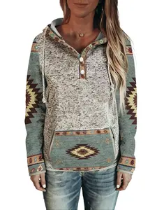 Women's Clothing Hoodie Sweatshirt -Western ethnic style Retro Print Pullover with Irregular Pattern Printing Design，Cozy Fall Winter Sweater, Digital Print Wear for Autumn and Winter