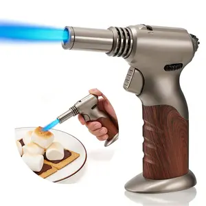 Dual Flame Butane Torch Lighter, Windproof Refillable Kitchen Torch, Adjustable Flame with Ignition Lock Blow Torch for Cooking, Creme Brulee, Soldering, Welding, Comes with an Exquisite Gift Box(Butane Gas Not Included)