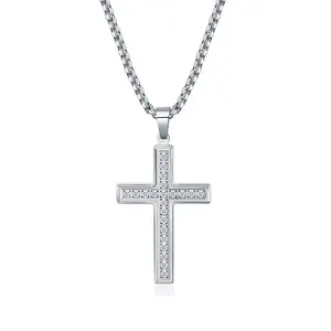 Simple Cross Pendant Necklace for Men Women Stainless Chain First Communion Christian Religious Baptism Gifts