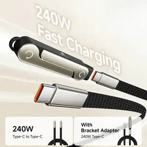 240W SuperCharge 360° Rotating Invisible Stand Detachable 2-in-1 Charging Cable, Zinc Alloy Silicone Type-C Cable, Compatible with Apple and Samsung, Essential for Gaming, Office and Car Use | Single Head, Set.extend outdoorfun