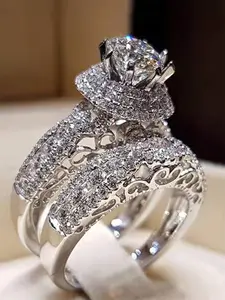 Women's Elegant Rhinestone Decorated Ring, Fashion Accessories for Party, Daily Clothing Decor for Girl, Trendy All-match & Exquisite Jewelry, Pave Engagement Ring, Rhinestone Ring Set