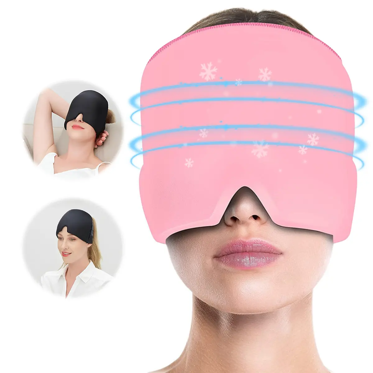 Migraine Relief Cap Ice Head Wrap with Cooling Gel, Cold Compress Headgear & Eye Mask for Headaches, Tension, Puffy Eyes & Sleep Support
