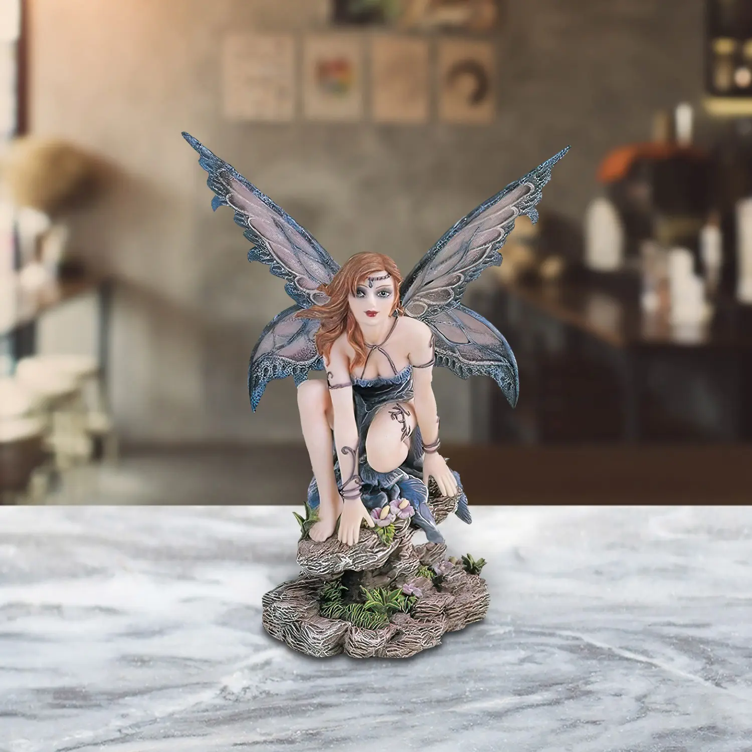 8"H Butterfly Winged Blue Fairy Statue Fantasy Decoration Figurine