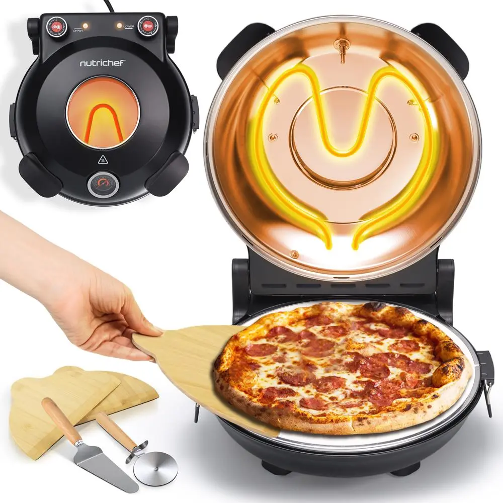 12" Electric Pizza Oven with Non-Stick Stone | 1200W Fast Heating Countertop Pizza Maker with Dual Temperature Control, Built-In Thermometer, Overheat Protection & Viewing Window - Compact Kitchen Appliance for Home Baking