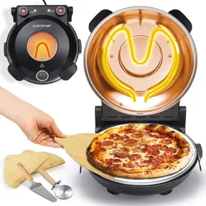 12" Electric Pizza Oven with Non-Stick Stone | Includes Pizza Maker with Wooden Paddle, Cutter & Spatula - 1200W Fast Heating with Dual Temperature Control, Built-In Thermometer, Overheat Protection, Viewing Window - Compact Countertop Kitchen Appliance