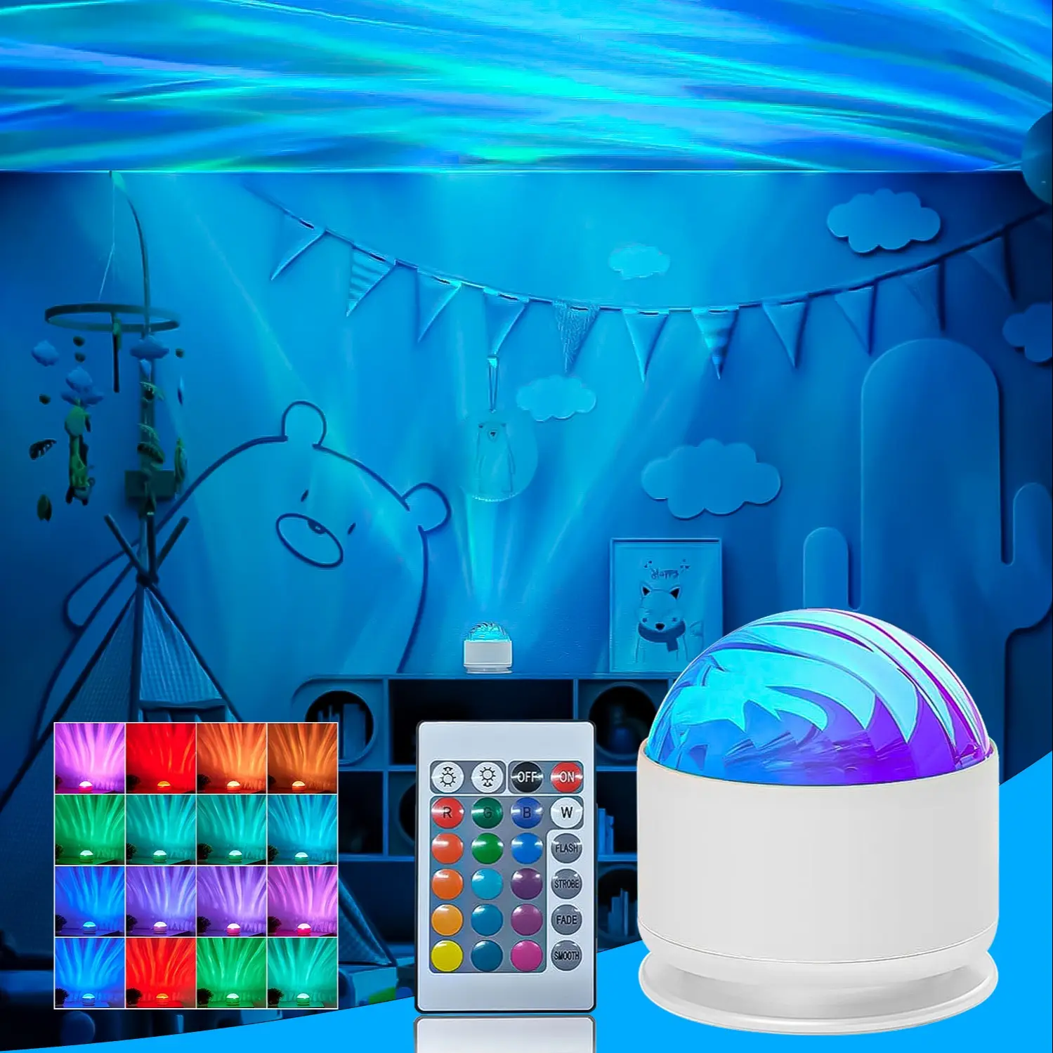 Aurora Galaxy Projector with Remote – 16 Colors & 30 Modes, LED Night Light with Ocean Wave & Northern Lights for Bedroom, Parties, Gaming Room & Gifts, Ambient Vibe Lights, Led Party Light