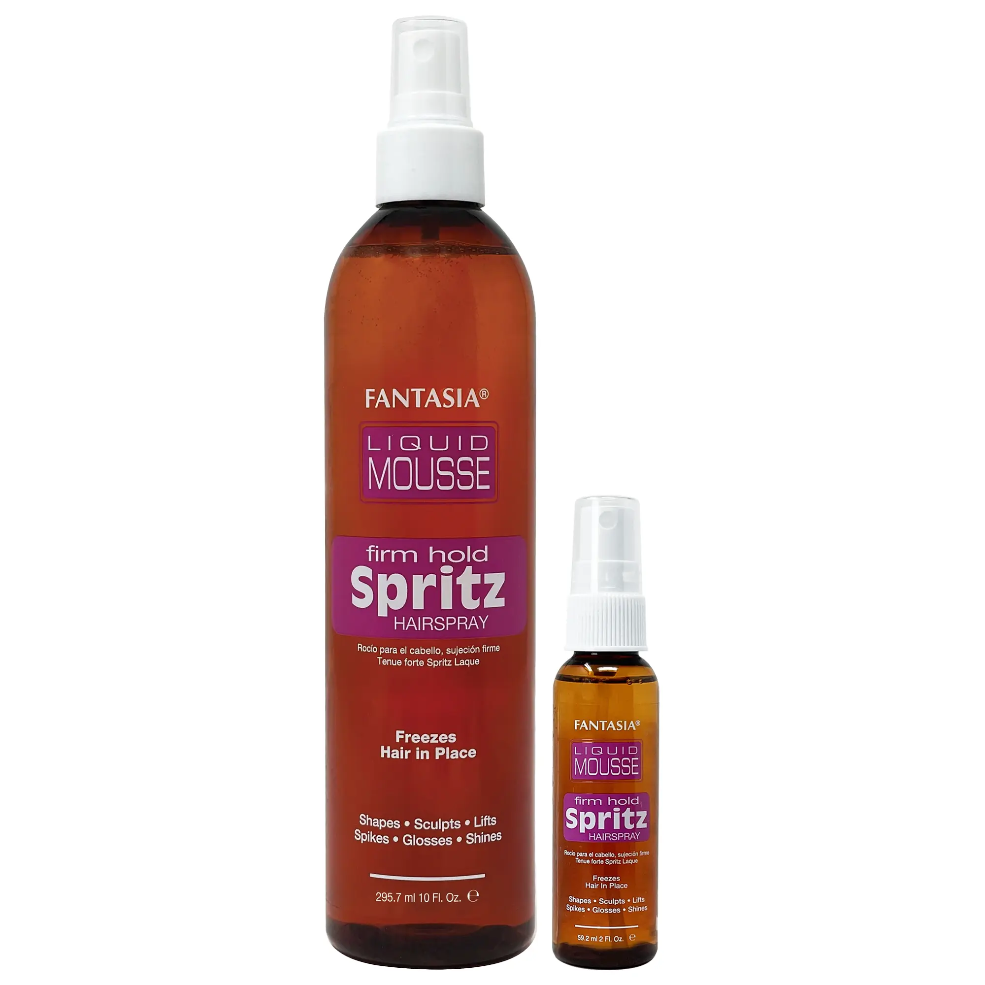 Fantasia IC Liquid Mousse Styling Multi-Pack, Unisex Alcohol-Free Firm Hold Spritz Spray Mousse & Gel with 2oz Travel Spritz, 10oz Hair Spray, Hexyl Limonene, Fast Drying, Flyaway Control, All Hair Types
