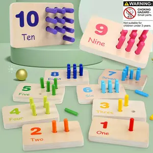 Wooden Educational Math Counting Board, Math Learning Tools, Sensory Stacking Nails Game for Number Recognition & Color Matching, Christmas Gift for Kids 3-6 Years