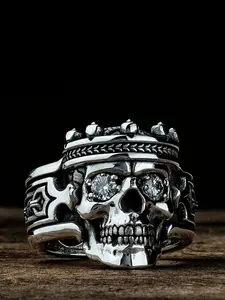 Men's Gothic Punk Design Skull Crown Artificial Gemstone Ring, Punk Style Ring, Dark Aesthetic Rings, Fashionable Wedding Engagement Party Witchy Jewelry Gift, 1pcs Stylish Accessory for Men