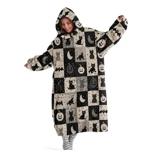 hoodie blanket, Wearable Blanket, Hooded Blanket Sweatshirt, Wearable Blanket, Soft Cozy Blanket, Halloween Patchwork Hoodie Robe, Long Sleeve Homeewear, Fall Winter Warm Clothes，Christmas Gift,Valentine's Day gift