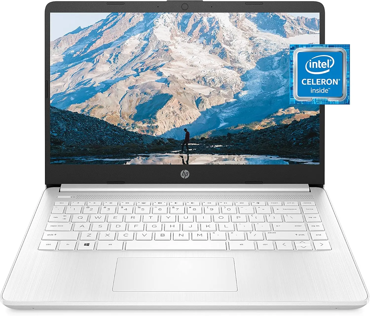 HP 14" HD Display Laptop, Intel Celeron N4500, 4GB ram, 64GB eMMC, Intel UHD Graphics, Wi-Fi 6, 720p HD Camera, Media Card Reader, Win 11S, White