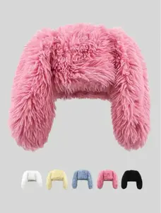 Cute Fluffy Rabbit Ear Design Caps White Soft Plush Warm Beanie Hat for Women Men Fashion Accessories Daily Wear Funny Bunny Hat Stylish Cozy Fun Expressive