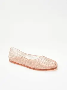 JUST FAB Women's Jelly Ballet Flats - Slip-On, Grid Textured, Waterproof Footwear for Summer Beach, Lightweight Non-Slip Women's Shoes