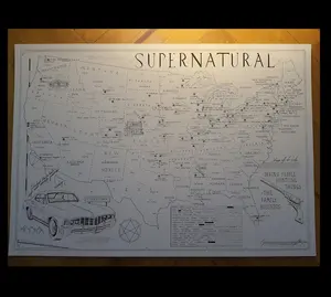 Fan Art Hand Draw SUPERNATURAL Map Poster, Gift For Fan, Poster, Dean Winchester, Sam Winchester