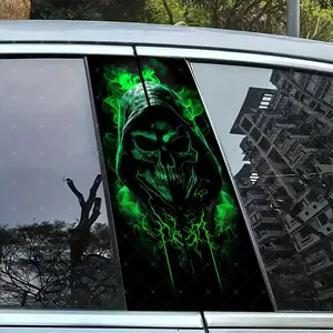 2pc Mystery Skull Vinyl Stickers, Car B Pillar Protection Decals, Easy Peel & Stick, Sunproof Waterproof Scratch Resistant, Automobile Decals, Automotive Accessories
