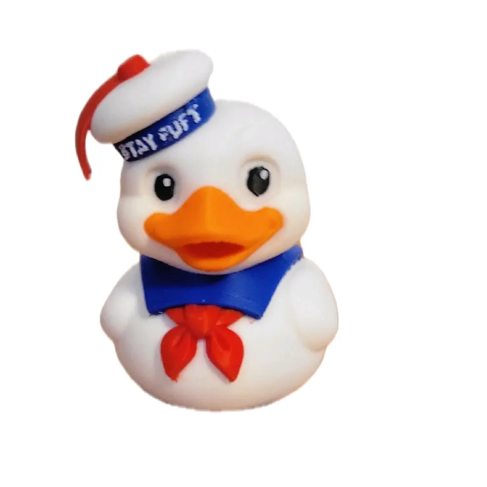 Marshmallow Duck Figure 3D-Printed in Hard Plastic 2.5 Inches Tall with Hat and Red Bow
