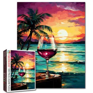 Tucocoo Sunset Wine by the Sea 1000 Pieces Jigsaw Puzzle Tropical Ocean Art for Adults Relaxing Family Game Stress Relief Brain Training Gift Wall Decor 27.5x20inch(70x50cm)
