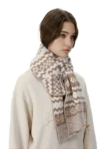 Unisex Wool Blend Geometric Scarf, Thick Double-Sided Knit Shawl, Small Soft Polyester Wrap, Fall Winter Fashion Accessory