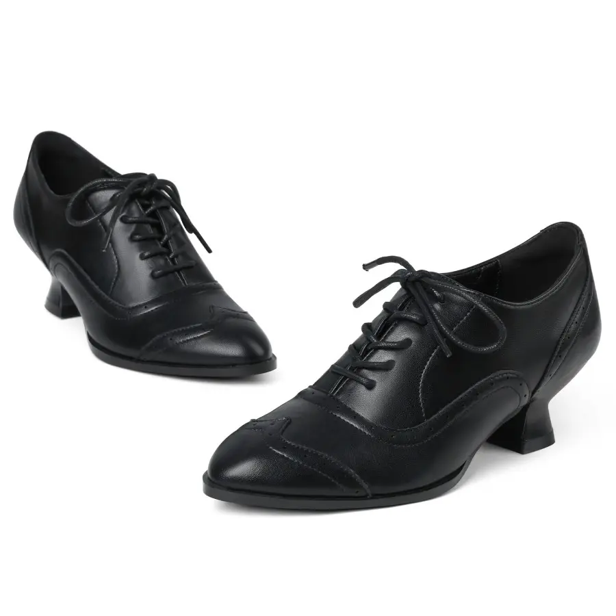 Womens Genuine Leather Brogue Kitten Heel Oxfords Comfortable Lace Up Dress Shoes for Office Business Casual Vintage Closed Toe Work Heels for Everyday Wear summerwins