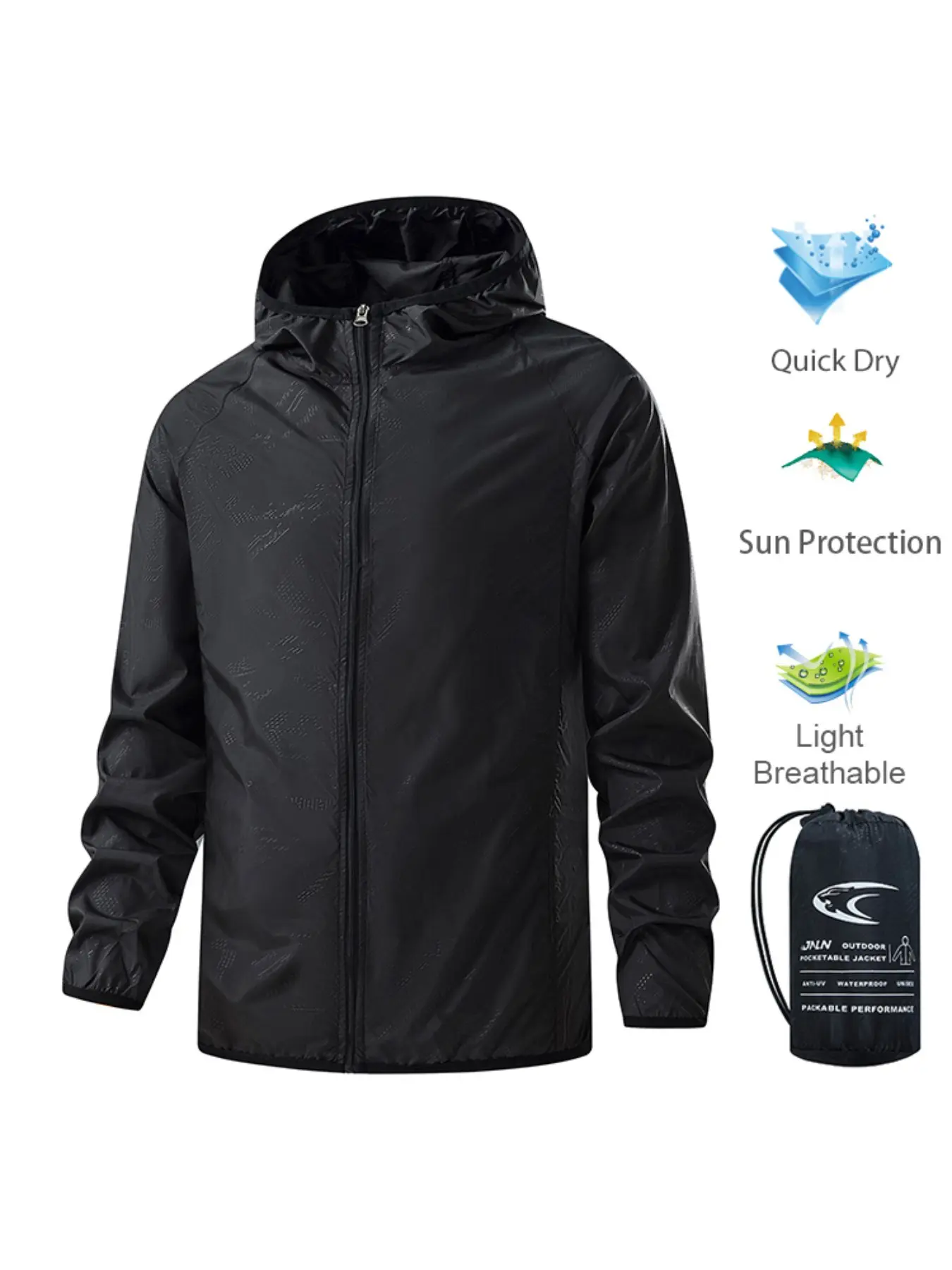 Unisex Summer UV Protection Lightweight Sports Jacket, Outdoor Hiking Camping Travel Sport Coat, Lightweight Quick Dry Outerwear Packable Windbreaker with Pouch
