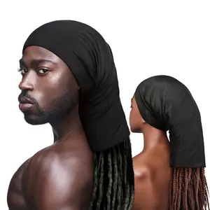 2026 2Pieces Wide Elastic Loc Cap and Long Braid Cover for Full Hair, Stocking Sleep - Black