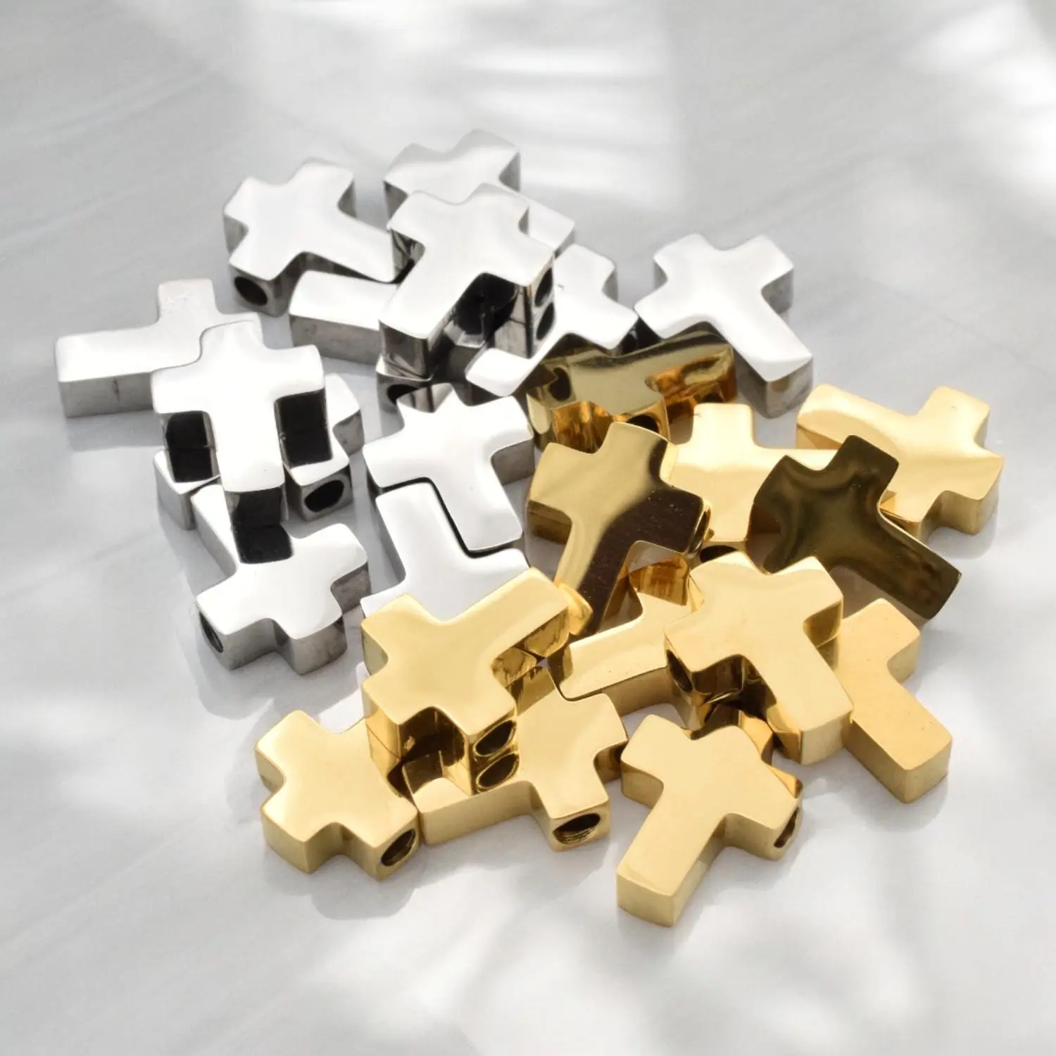 Stainless Steel Cross Charm Spacer beads for jewelry making 10x8mm 12pcs/pk