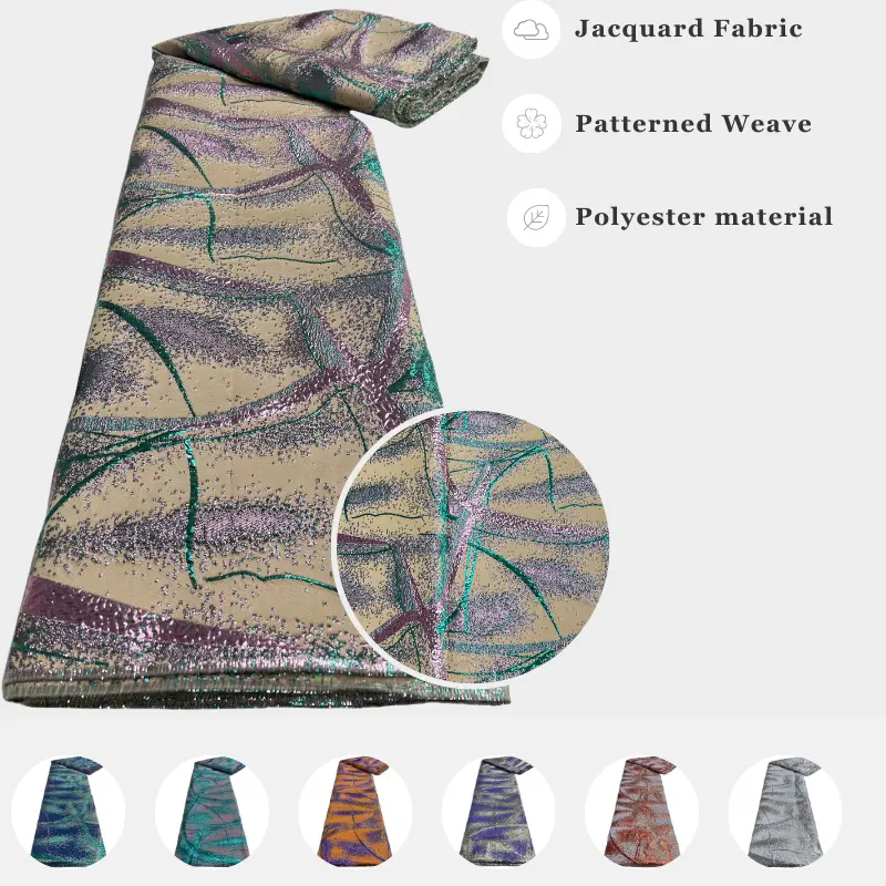 Premium Brocade Jacquard Fabric Lace Material African Knitted Silk Fabric Sewing Luxury Pattern Women's Clothing 5 Yards Cutting