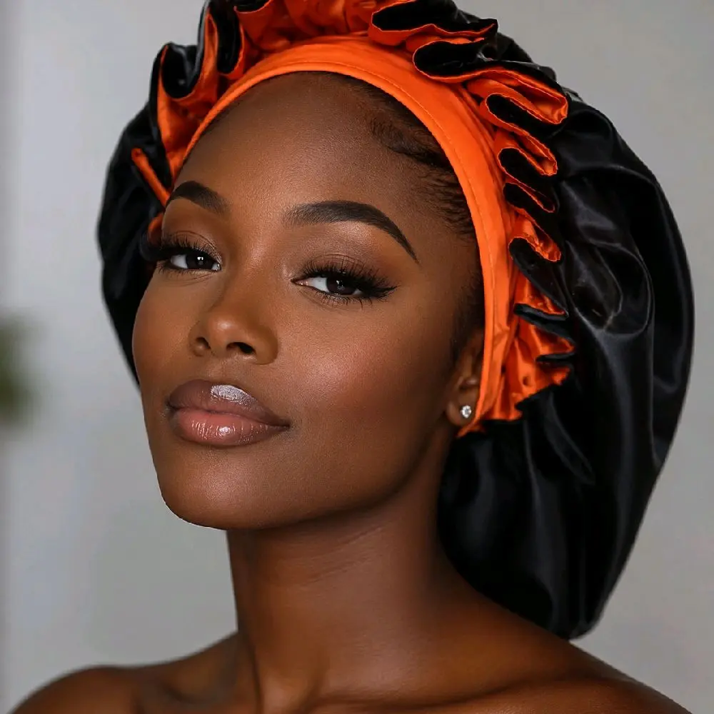 Orange & Black Satin Bonnet 3in1