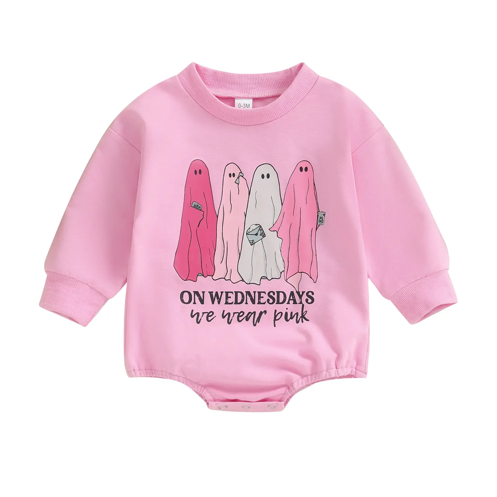 Newborn Baby Girl Halloween Clothes Ghost Print Romper Sweatshirt Bubble Jumpsuit Toddler Baby Girl Outfit 0-18M