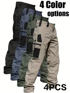 4-pack men’s tactical cargo pants with multiple pockets, durable fabric, perfect for outdoor activities and casual wear; work pants (no belt).