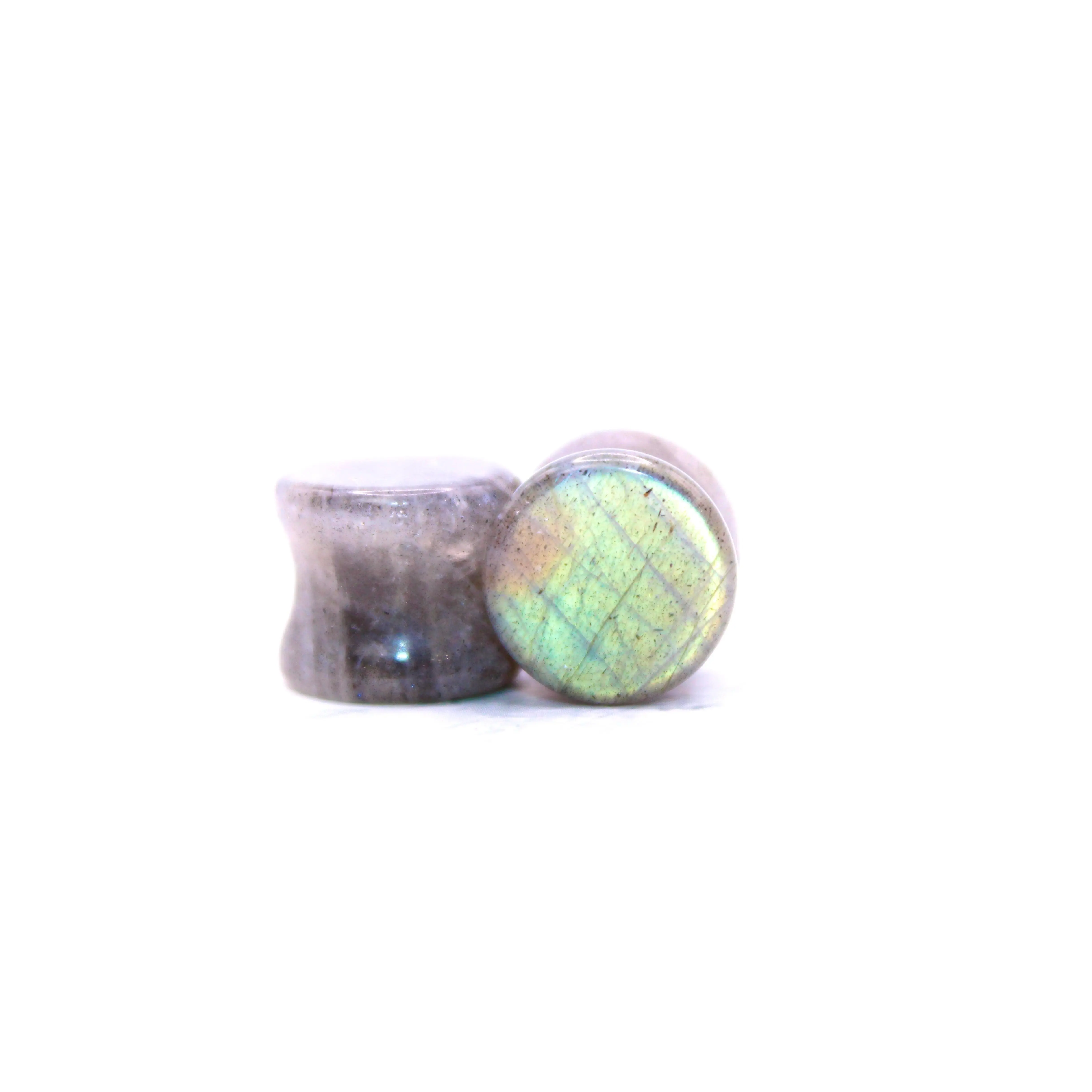 Labradorite Plugs, Grade B Genuine Gemstone Double Flare Ear Gauges - Polished Body Jewelry Sold as a Pair 3mm-30mm